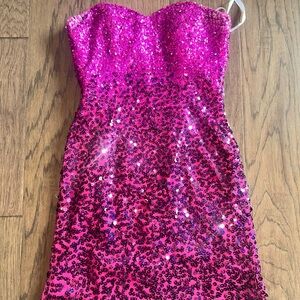 Mon Cheri Pink Sequin Prom Dress